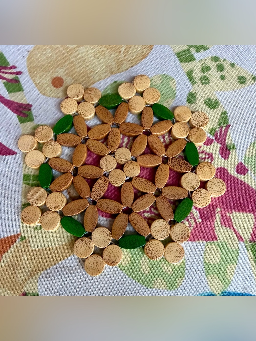 Handcrafted 1970s Wood Bead Trivet Excellent Condition!
